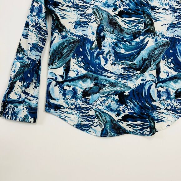 Mens Graphic Button Up Shirt Size XXL Blues Ocean Waves Slim Fit Paisley &‎ Gray - Picture 13 of 16